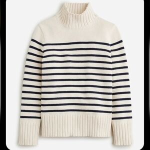 CREWCUTS Girls Navy & White Striped Nautical Mock Neck Cotton Sweater